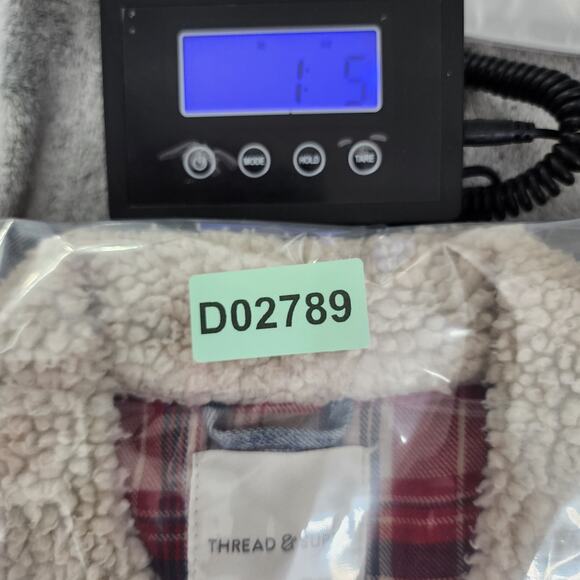 Thread & Supply Jacket Womens M Denim Flannel Lined Sherpa Collar Trucker Casual - Picture 12 of 12